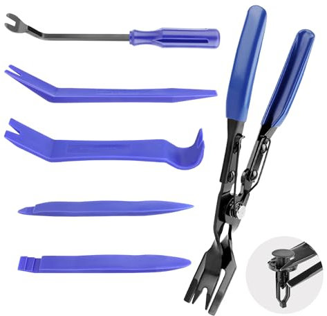 VFANDV Outil Demontage Garniture Voiture, 6Pcs Outils Plastique Dur, Professionnel Voiture Démontage Installation Outil Kit pour Voiture Radio Audio Garniture Intérieure Dash Tableau de Bord - Bleu