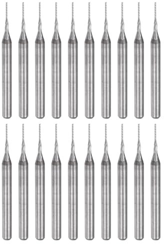 QUARKZMAN 20Pcs Embouts de Fraise 0,6 mm en Carbure de Tungstène pour Fraiseuse Cnc, Outils de Gravure pour Circuit Imprimé, Machine de Fraisage Du Bois, Queue Droite de 1/8 Pouce