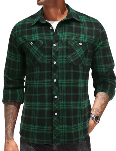 COOFANDY Flanellhemd Herren Hemd Langarm Kariertes Baumwollhemd mit Taschen | Holzfällerhemd Herren, Kariertes Hemden Freizeithemd für Männer, Arbeitshemd, Regular Fit, Casual, Karohemd Mit Brusttaschen