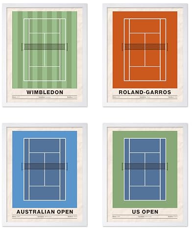 Poster Master Tennis-Druck, Sportposter, Grand-Slam-Turnierkunst, Einzugsgeschenk, US-amerikanische und australische offene Kunst, tolle Dekoration für Fitnessstudio oder Büro, 20,3 x 25,4 cm, weiß