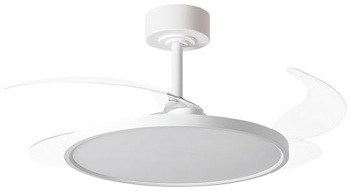 Milectric Ventilador de techo con luz LED | motor DC | 4 aspas retráctiles | luz regulable y 3 tonalidades | 6 velocidades | control remoto | temporizador | silencioso | bajo consumo (Blanco Slim)