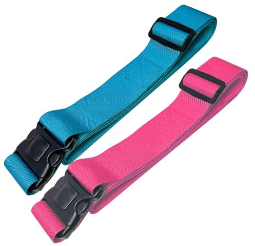 Koffergurte 2 Stück Kofferband mit Verriegelung und Kreuzgurt Funktion | Kofferbänder auffällig 2er Set Blau-Pink | 5 cm x 205 cm von taschenmann2005