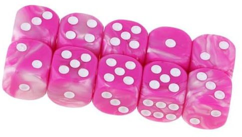 Yourandoll 10 STÜCKE Polyedrische Würfel D6 Würfel 16mm Acryl Dice Spielwürfel for DND RPG Dungeons & Dragons Brettspiel Kartenspiel (Rosa Weiß)