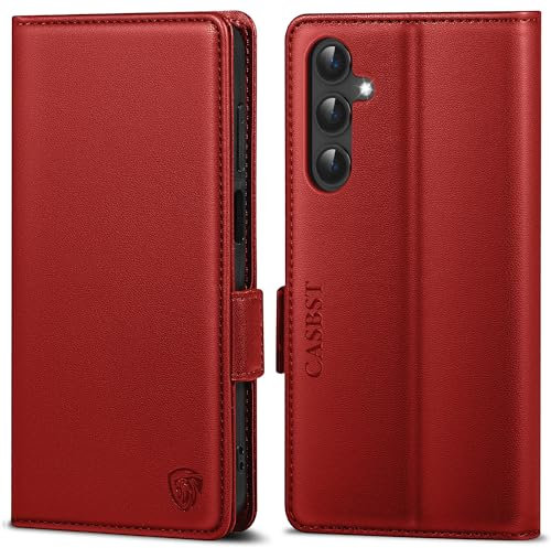 CASBST Handyhülle für Samsung Galaxy S23 Hülle, Premium Leder Schutzhülle Klappbar für Samsung S23, Flip Case mit Kartenfach Ständer Magnet Handytasche mit RFID Klapphülle für Galaxy S23 Rot