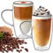 TKNO Set of 2 Pack 450ml Double Walled Tall Glasses Mugs Cups with Handle for Tea Latte Juice Ice Cream Borosilicate Heat Resistant Large Glass Cups, Microwave Safe, Ideal for Hot/Cold
