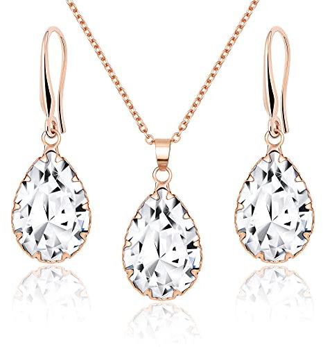 Linawe Set di gioielli in oro rosa per donna, Gioielli da sposa moda, Set di orecchini da donna pendenti, Ciondolo con collana a catena