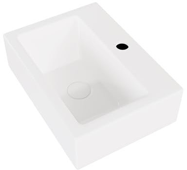 Eridanus Fregadero de baño de pared con rebosadero, lavabo rectangular de porcelana vítrea en blanco brillante, lavabo compacto de cerámica para tocador de guardarropa, 430 x 310 x 130 mm