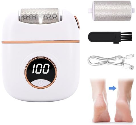 Electric Foot File Hard Skin Remover, Digital Rechargeable Foot Callus Remover Foot Grinder Hard Skin Removers with Lights, Portable Foot Repair and Grinding Device for Foot Sander Exfoliator (White)