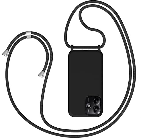 Coqinen Handyband für Xiaomi Redmi Note 14 5G Hülle mit Band, Necklace Silikon Handyhülle mit Kordel zum Umhängen Handy Schutzhülle mit Kette, Schwarz