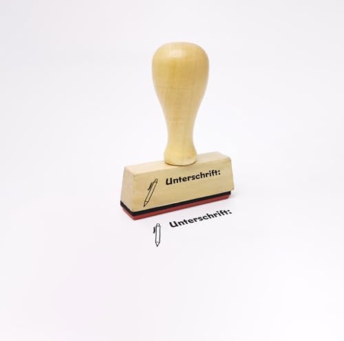 Stemplino® Lehrerstempel - Unterschrift - 50mm x 15mm - Holzstempel mit Text für Lehrer zum Korrigieren von Tests, Stempel für Lob für Pädagogen Schule