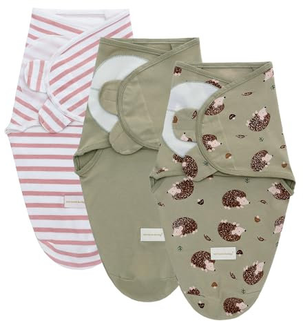 3 Pack Pucksack Baby 0-3 3-6 Monate Baby Decke Pucktuch Babyschlafsack Neugeborene Swaddle Decke aus 100% Bio-Baumwolle (Igel, S)