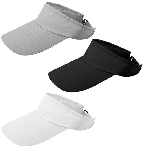 ViEinkaufen 3 Pack Women's Breathable Sun Visor Hats, Adjustable Mesh Quick-Dry Sports Caps with Ponytail Hole for Golf Running Tennis Cycling(3 Colours)