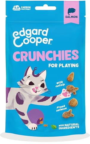 Edgard Cooper natürliche Katzensnacks, Crunchies mit Lachs 1 x 50 g , getreidefrei, vollgepackt mit frischem Fleisch, natürliche Zutaten und ohne Zuckerzusatz.