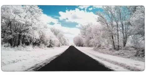 Tapis de Souris XXL Gaming 1200x600x3mm Autoroute Enneigée Grand Mouse Pad avec Base en Caoutchouc Antidérapant, Imperméable et Antitache Surface en Tissu Bords Cousus pour PC Souris et Clavier F8989