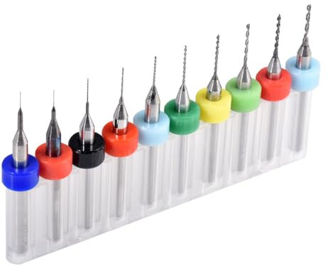 HOHXEN 10 Stück Hartmetall-Makro-Bohrer, PCB-Bohrer für Schmuck, CNC, Weichmetalle, Modellbau, Holz - Schneiddurchmesser: 0,1mm, 0,2mm, 0,3mm, 0,4mm, 0,5mm, 0,6mm, 0,7mm, 0,8mm, 0,9mm, 1,0mm