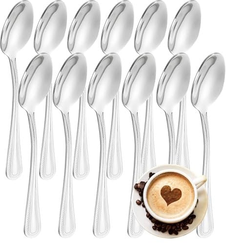 FAMILY Lot de 12 cuillères à moka 10 x 2 cm en acier inoxydable Design point, élégance et fonctionnalité pour toutes les occasions, couverts haut de gamme pour maison et restaurant