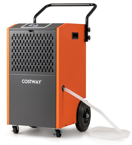 COSTWAY Deshumidificador Comercial de 73 L/día, Deshumidificador Industrial con Manguera de Drenaje y 24H Temporizador, Deshumidificadora con Ruedas, de hasta 695 ㎡ (Gris y Naranja)