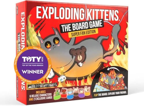 Exploding Kittens The Board Game Superfan, 2-6 Players, Age 7+ | One of the bestselling card games of all time is now a board game! Flip the pop-up board, strategize, sabotage, and surprise.