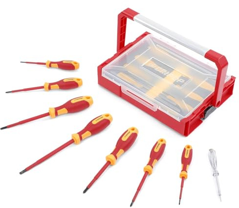CRIPOP 8 tlg isolierter Schraubendreher,VDE geprüft isoliert Profi Schraubenzieher Satz 1000V,Phillips/Schlitz Schraubendreher Set, inkl.Spannungsprüfer und EVA-Aufbewahrungsbox