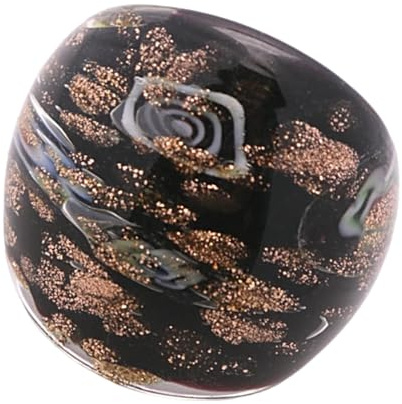 Obotsnoi Anillos artísticos de cristal de Murano con incrustaciones únicas de arena dorada hechos a mano, accesorios étnicos para mujeres elegantes, tono blanco