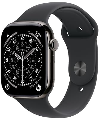 Apple Watch Series 11 GPS + Cellular 46mm Smartwatch with Slate Titanium Case with Black Sport Band M/L. Sleep Score, Fitness Tracker, Health Monitoring, Always-On Display, Water Resistant