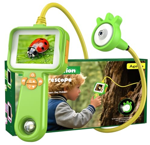 FINIBO Endoskopkamera Kinder – 2.4 Display Kids Endoscope, Spielzeug Endoskop mit Licht, Insekten Beobachter Kamera, Wasserfestes Kinder Endoskop für Natur, Outdoor & Wissenschaftliches Entdecken