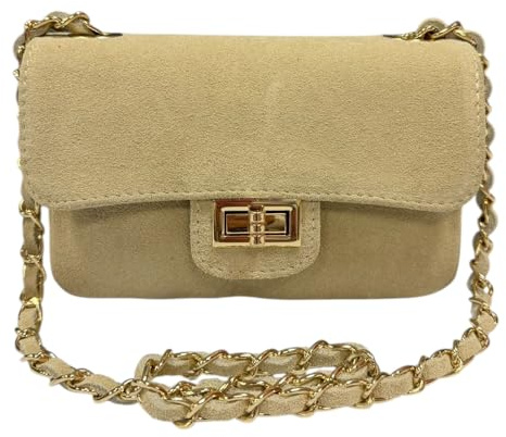 J26 Wildleder Rauhleder Elegante Tasche Clutch Veloursleder Umhängetasche made in Italy echtes Leder (Beige)