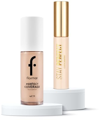 Flormar High Coverage Teint Set – 2-tlg. Foundation & Concealer – Perfect Coverage (105 Porcelain Ivory) & Stay Perfect (001 Fair) – Für Helle Haut/Kühler Unterton – SPF 15 & Feuchtigkeitsspendend