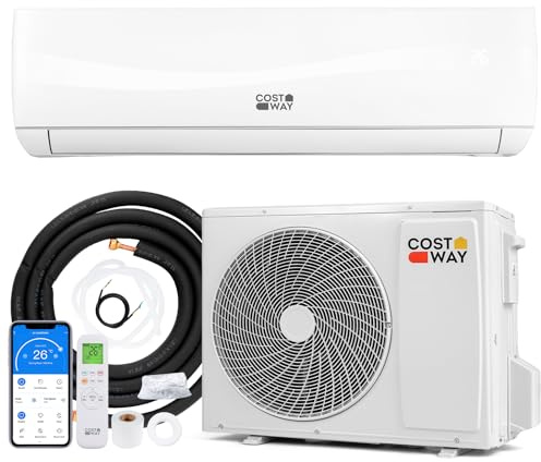 COSTWAY 24000 BTU Split Klimaanlage leise, Klimageräte mit Heizfunktion, Kältemittel R32 & Kupferleitung, App Steuerung, Air Conditioner Inkl. Montagematerial für Räume bis zu 110m²
