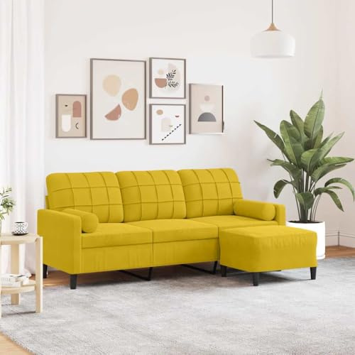 sephironlbb 3-Sitzer-Sofa mit Hocker Gelb Samt 180 cm Polstergarnitur Couch Wohnzimmer Ottomane Relaxfunktion Lounge Gästebett Dauerschläfer mit Schlaffunktion und Bettkasten für Gästezimmer