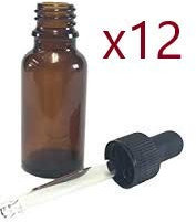 Dropper bottle with pipette 20ml - Glass/Amber (x12) - Suitable for Medical/Aromatherapy