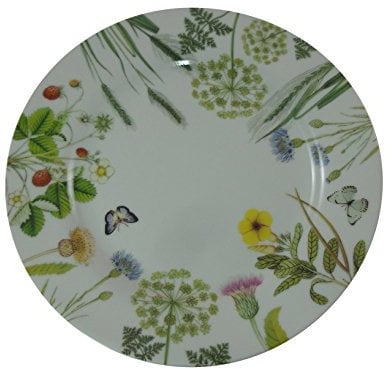 Gilde Teller flach 27 cm - Wild Flowers - Blüten- Schmetterlingsdesign - Bella Vita - aus Porzellan Bone China einer großer Teller mit wunderschön detailiert gezeichneten Blumen