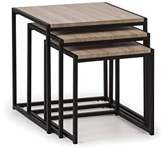 Julian Bowen Tribeca Nest of Tables, Set of 3, Black/Oak Effect - W45cm | Modern Nesting Tables for Living Room, Metal Frame, Space-Saving Nesting Design