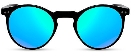 Cheapass Verspiegelte Sonnenbrille Rund-e Brille Schwarz Blau-Grün UV-400 Damen Herren