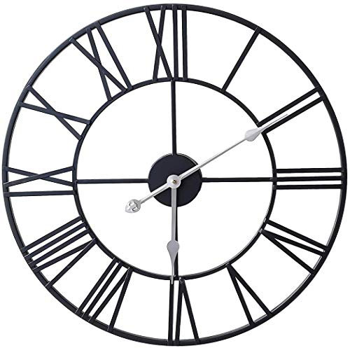 Klass Home 60cm Large Wall Clock Silent Metal Black Wall Clock Living Room Clock Outdoor Clocks for the Garden Wall Large Big Wall Clock Skeleton Large Kitchen Clock for Garden Bedroom Home Decor