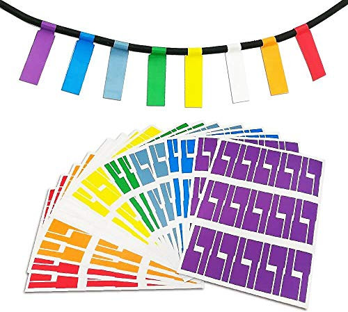 BornFeel Cable Labels 16 Sheets 8 Colors 480 Labels Wire Labels A4 Cable Tags Self-Adhesive Waterproof Tear Resistant Markers for Laser Printer Wire Marking and Organizing