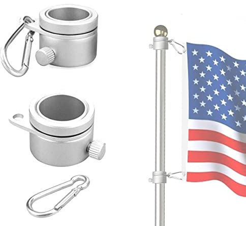 willkey 2 x Fahnenmast-Befestigungsringe, 360 Grad drehbar, robuste Aluminiumlegierung, drehbar, Fahnenmast-Set mit Karabiner für 1,9 - 2,5 cm Durchmesser Flaggenzubehör