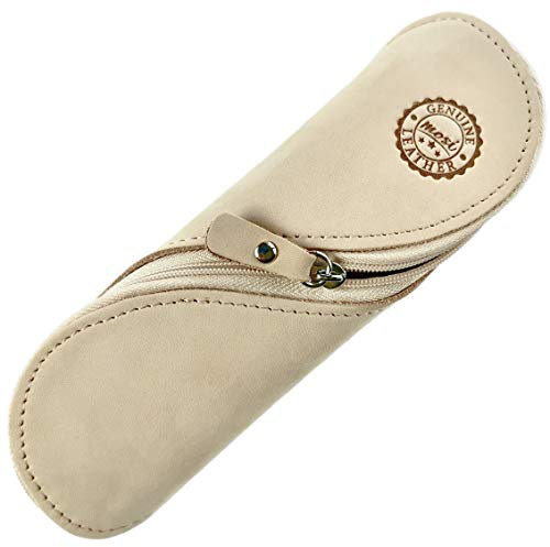 Astuccio Custodia per Occhiali in Vera Pelle - Fatto a Mano Stile Vintage Morbida Porta Occhiali o Portapenne (Crema)