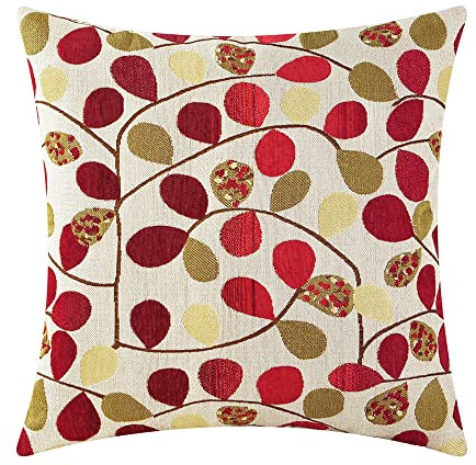 CaliTime Kissenbezüge Kissenhülle Kissenbezug Überwurf-Kissenbezug Schale für Couch Sofa Heimdekoration Luxus Chenille süße Blätter beidseitig 40cm x 40cm Ecru Rot