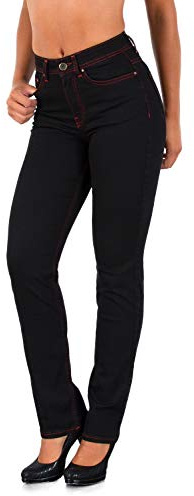 ESRA Jeans Damen Schwarz Jeanshose Damen Jeans Straight - Jeans Straight Leg Damen Hose Stretch Jeans Damen High Waist Jeans große Größe G6