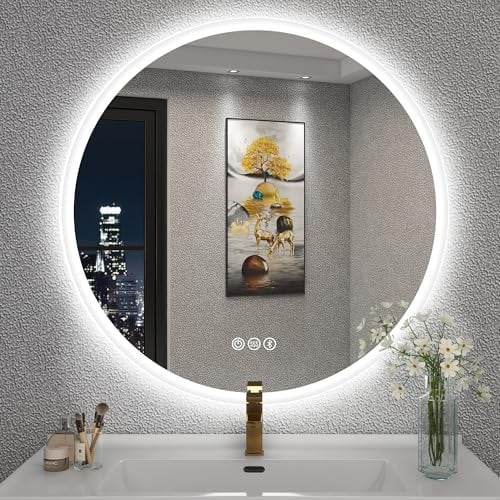 S'bagno 600mm runder beleuchteter Badezimmerspiegel mit LED-Beleuchtung, Badspiegel mit Beleuchtungmit mit Berührungssensor/Dimmung/Farbwechsel und Bluetooth-Lautsprecher