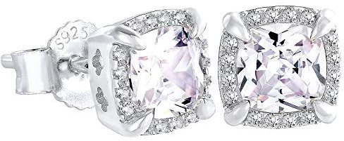 KRKC&CO Ohrstecker Silber 925 Herren, Viereckige Ohrringe Weißgold beschichtet, Iced Out Ohrschmuck mit Zirkonia Steine Blau/Weiß, allergiefreie Ohrringe, Geschenk für Männer Jungen, 7mm