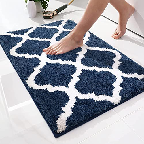 Homaxy rutschfest Badematte Badezimmerteppich Waschbar Hochflor Badteppich Flauschige Mikrofaser Badvorleger- 40 x 60 cm, Marine Blau