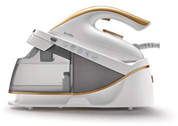 Breville Pressxpress-Plancha con Caldera de 2400 W, Placa multidireccional de cerámica, Golpe 230 g, Chorro de Vapor Vertical 100 g/min, presión 5 Bar, Color Blanco