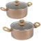 Non Stick Ceramic Induction Casserole Dish Stockpot Pot Soup Stew Pan Glass Lid (Rose Gold Marble, 20cm + 24cm Set)