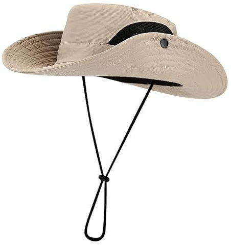 flintronic Sonnenhut Herren Damen,Wide Brim UV-Schutz Eimer Hüte,Faltbare Cowboyhut mit Kinnriemen,Seiten Presse und Breathable Ineinander greifen Cown,Design für Strand/Wandern/Angeln/Camping-Khaki