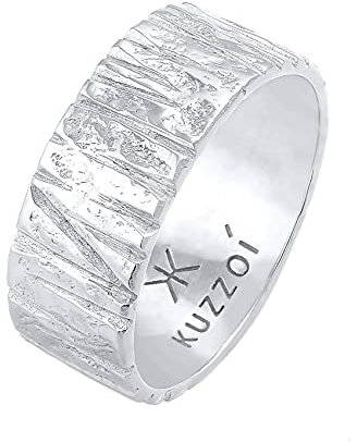 Kuzzoi Herrenring im kunstvoll strukturiertem Design, Bandring massiv (9 mm) breit in 925 Sterling Silber, Silberring gehämmert, Ring für Männer, Bikerring, Ringgröße 62, 0604922121_62