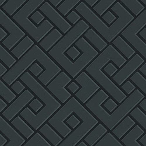 Papier peint géométrique art déco noir | Tapisserie graphique rétro noir chambre adulte | Papier peint intissé couloir & salon