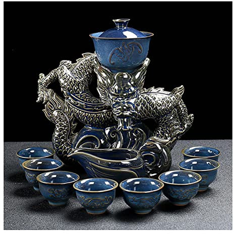 FXNFXLA Juego de té de cerámica Lazy Kungfu, Tetera magnética con desvío de Agua, Tetera semiautomática, Taza de té Hecha a Mano, Tetera de Porcelana para el hogar, Regalo para un Amigo(Color:D)