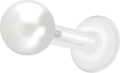 PIERCINGLINE PTFE Labret mit Gewinde Titan AUFSATZ synth. PERLE Piercing Lippe Nase Ohr Helix Tragus Medusa Perlenfarbe weiß 4 mm 1,2 x 5 mm